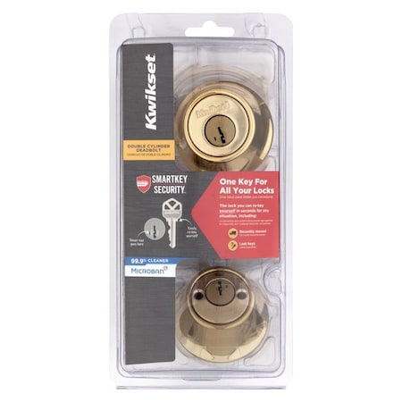 Kwikset Kwikset SmartKey Security Polished Brass Metal Double Cylinder Deadbolt 96650-509